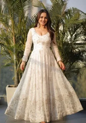 White Embroidery Georgette Kurta Set