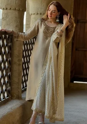 Brown Solid Blended Kurta Set