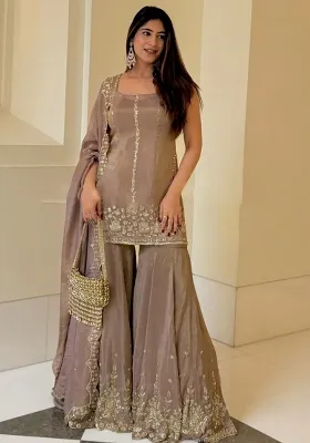 Pink Embroidery Blended Kurta Set