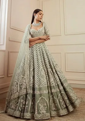 Pista Embroidered Georgette Lehenga Set With Dupatta