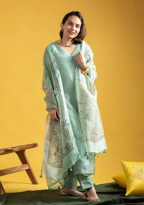Pista Green Chanderi Viscose Salwar Kameez With Dupatta
