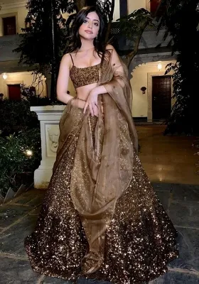 Multi Color Embroidered Silk Lehenga Set With Dupatta