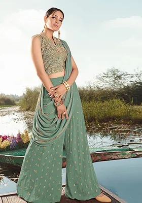 Green Embroidered Georgette Salwar Kameez