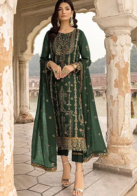Green Zari Embroidered Georgette Salwar Kameez