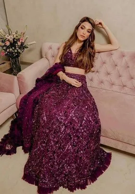 Pink Sequin Work Velvet Lehenga Set