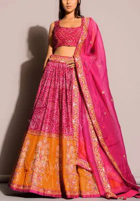 Pink Sequin Work Silk Lehenga Set