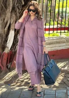 Purple Embroidery Viscose Kurta Set
