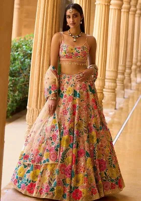 Multi Color Embroidery Georgette Lehenga Choli