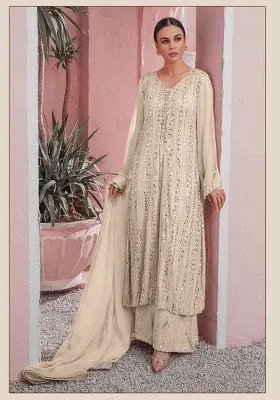 Off White Embroidered Georgette Pakistani Salwar Kameez With Dupatta