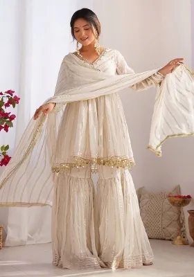 White Mirror Work Mal Chanderi Sharara