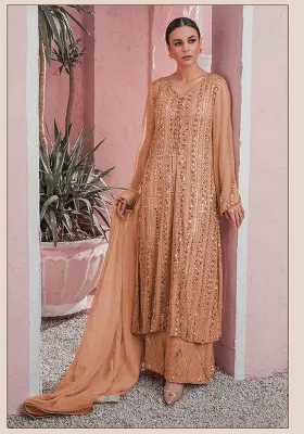 Orange Embroidered Georgette Pakistani Salwar Kameez With Dupatta