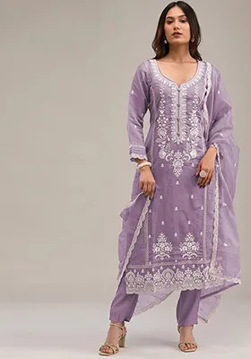 Violet Embroidered Cotton Salwar Kameez