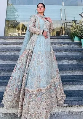 Multicolor Sequence Work Net Lehenga Set