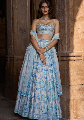 Multicolor Embroidered Faux Georgette Lehenga Set