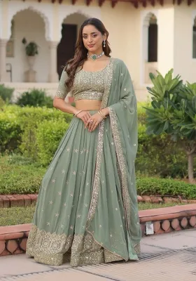 Sea Green Embroidery Georgette Lehenga Set