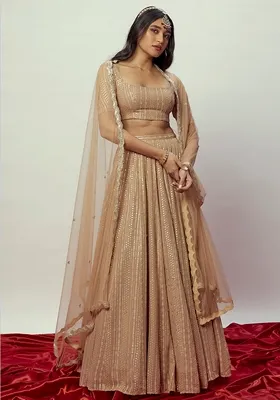Brown Sequin Embroidered Georgette Lehenga Set