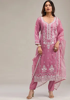 Pink Embroidered Cotton Salwar Kameez