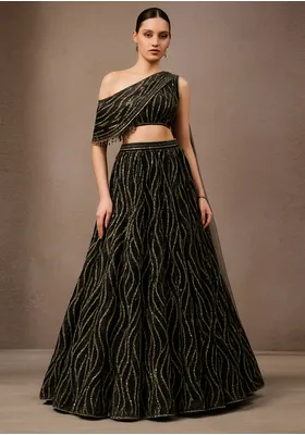 Black Sequin Embroidered Net Lehenga Set