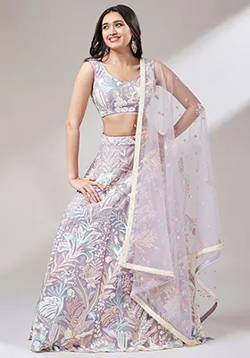 Lavender Sequin Embroidered Net Lehenga Set