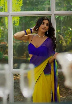 Yellow Ombre Pattern Georgette Saree Set