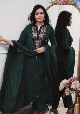 Green Embroidery Viscose Kurta Set