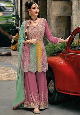 Pink Embroidered Chinnon Salwar Kameez