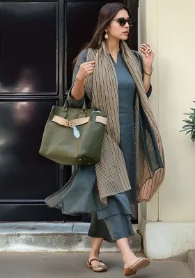 Grey Embroidery Viscose Kurta Set