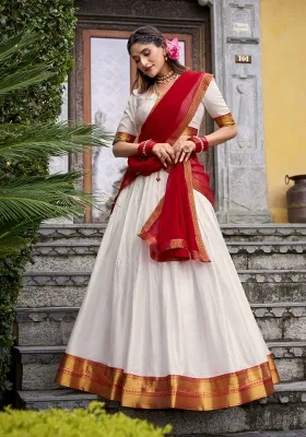 Navy Blue Zari Work Cotton Lehenga Set