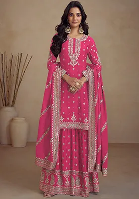 Pink Embroidered Silk Kurta Set