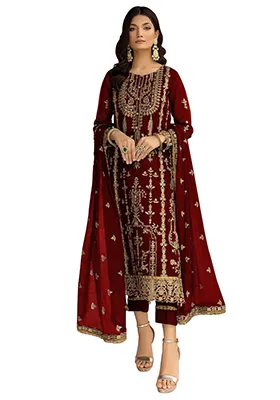 Maroon Zari Embroidered Georgette Salwar Kameez