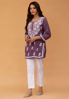 Purple Embroidery Rayon Top