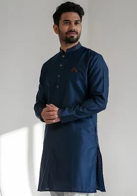 Navy Embroidered Silk Kurta