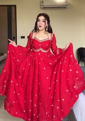 Red Sequence Work Georgette Anarkali Set
