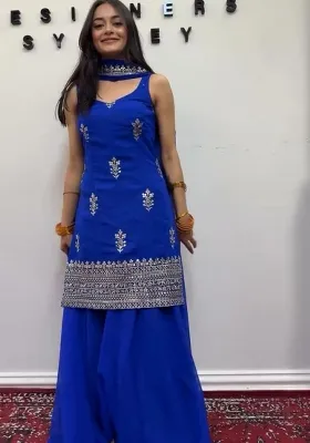 Dark Blue Embroidery Georgette Salwar Kameez
