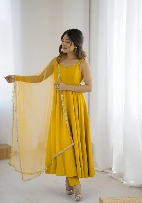 Yellow Motif Silk Kurta Set