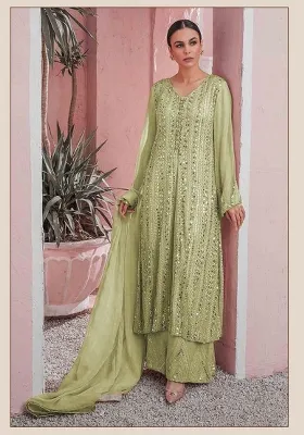 Green Embroidered Georgette Pakistani Salwar Kameez With Dupatta