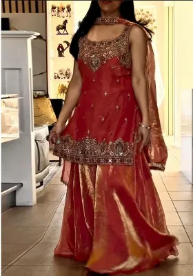 Orange Embroidery Silk Salwar Kameez