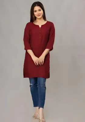 Maroon Solid Roman Silk Top