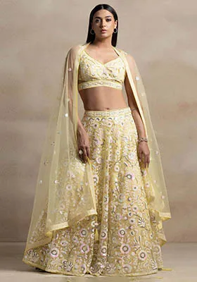 Yellow Sequin Embroidered Net Lehenga Set