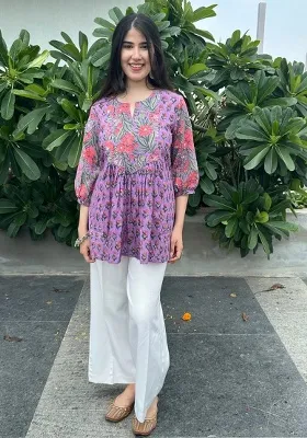 Purple Printed Rayon Top