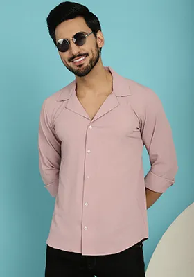 Magenta Cotton Blend Shirt For Men