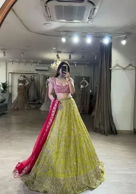 Multicolor Embellished Georgette Lehenga Set