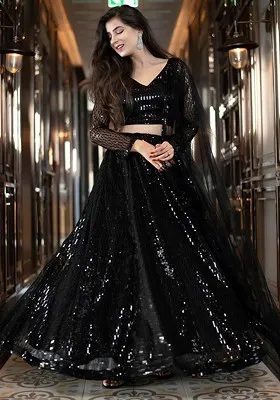 Black Embellished Blended Lehenga Choli