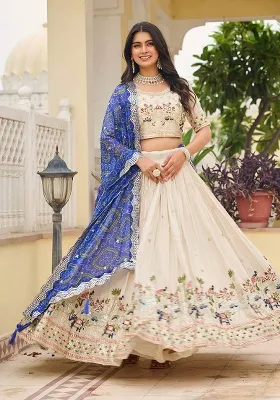 Royal Blue Motif Georgette Lehenga Set