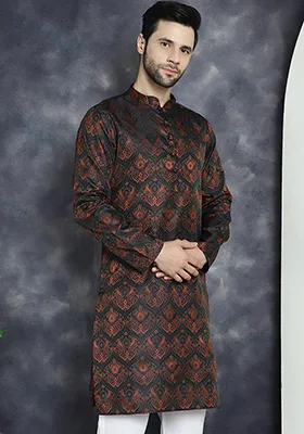 Bronze Woven Design Silk Blend Kurta For Men