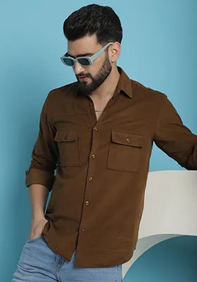 Brown Cotton Shirt For Men