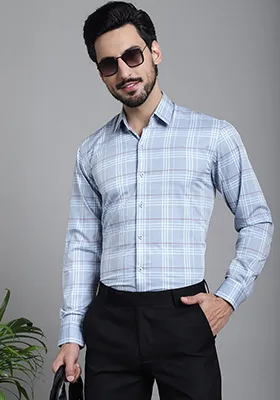 Blue Printed Cotton Blend Shirt For Men