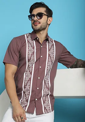 Magenta Printed Cotton Blend Shirt For Men