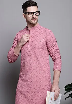 Coral Embroidered Cotton Kurta For Men