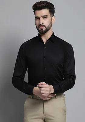 Black Cotton Blend Shirt For Men